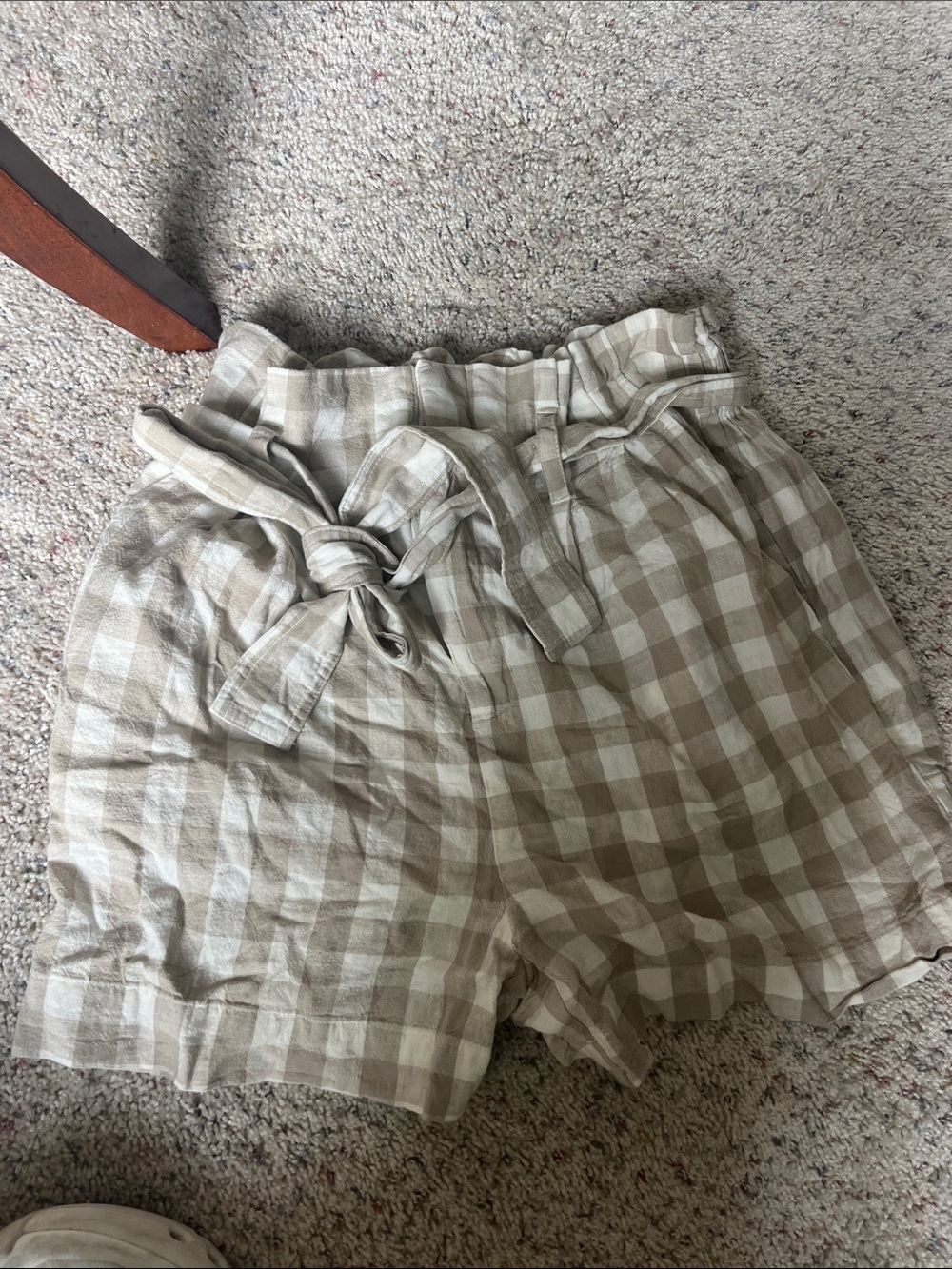a new day Taupe and Cream Gingham High-Waist Paperbag Shorts